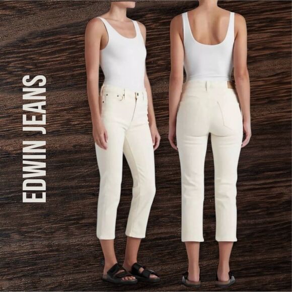 EDWIN ANTHROPOLOGIE Women’s Bree Crop Slim Straight in the Size 29 in Vanilla - Picture 5 of 12